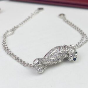 Diamond-Paved Gold Panther Bracelet Rose Silver