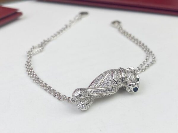 Diamond-Paved Gold Panther Bracelet Rose Silver