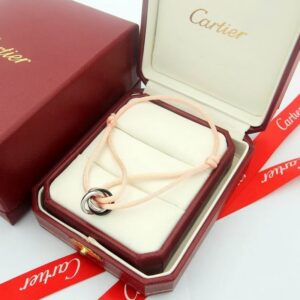 Trinity Cord Bracelet Featuring Three Interlocking Rings Beige