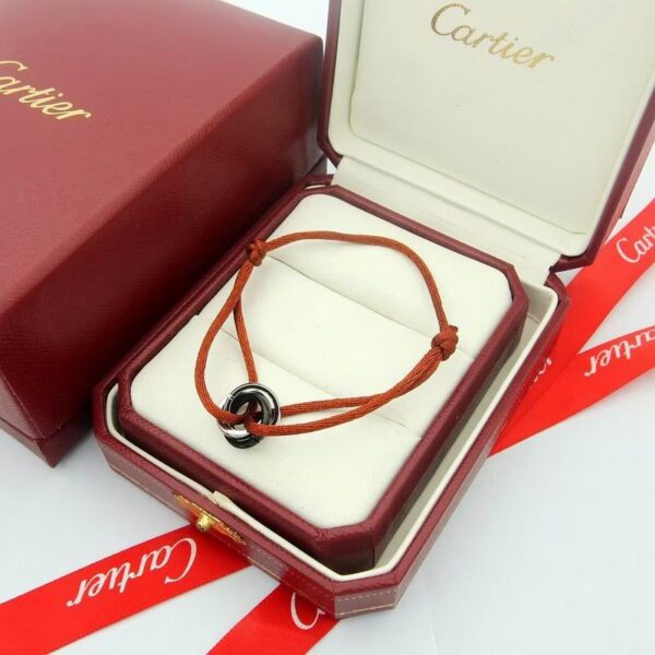 Trinity Cord Bracelet Featuring Three Interlocking Rings Brown