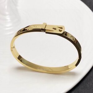 Gold-Tone Bangle Bracelet Belt-Style Buckle Closure