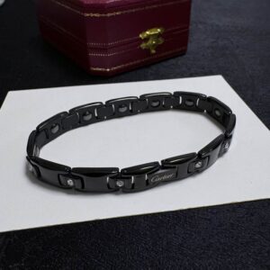 Cartier Black Ceramic And Stainless Steel Magnetic Bracelet Crystal Accents