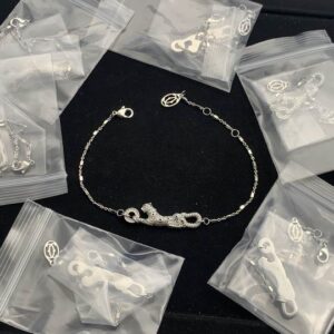 White Gold-Toned Bracelet Panther Motif