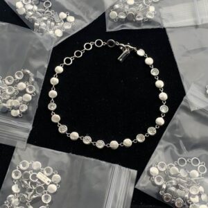 White Gold-Tone Station Bracelet Alternating Solid Discs & Bezel-Set Crystals