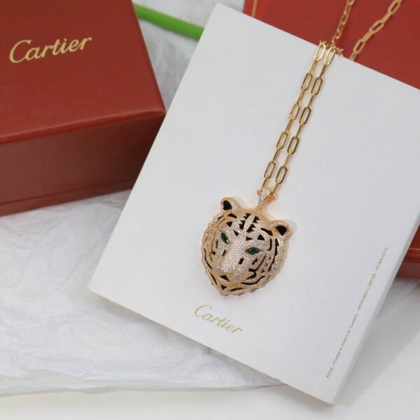 Cartier Tiger Head Copper Necklace Pendant Adorned
