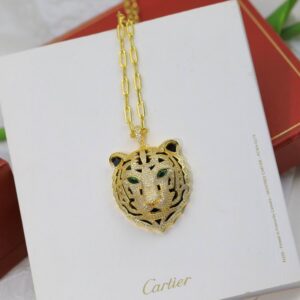 Cartier Tiger Head Gold Necklace Pendant Adorned