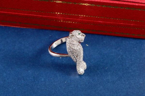 Panthère De Cartier Style Panther Ring Typically Crafted White Gold