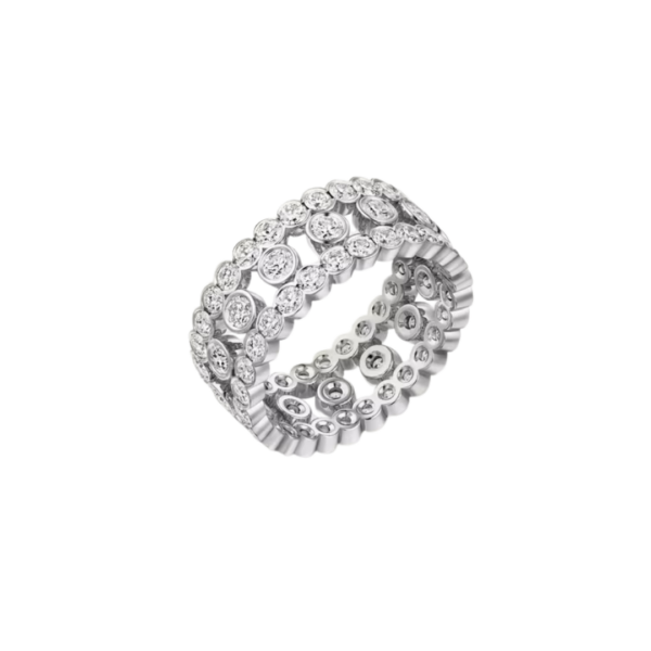 Broderie De Cartier Ring Triple Row Diamonds White Gold