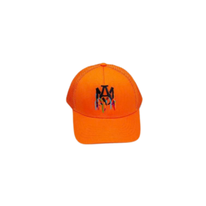 AMIRI Multicolour Logo Embroidered Canvas Mesh Trucker Paint Drip Effect Cap Orange