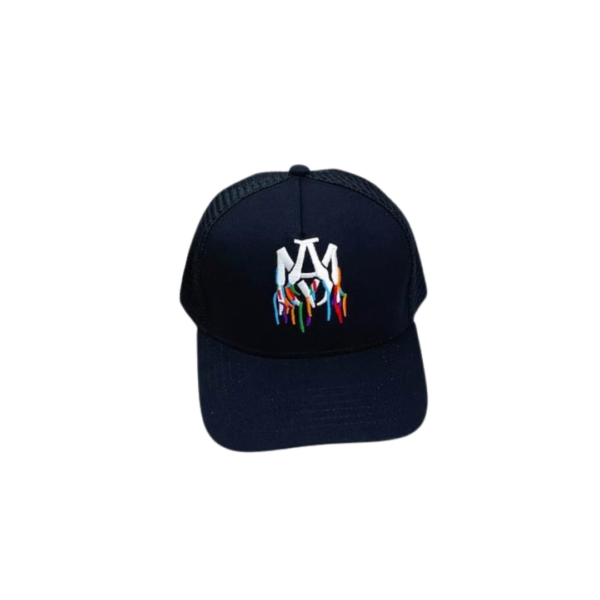 AMIRI Multicolour Logo Embroidered Canvas Mesh Trucker Paint Drip Effect Cap Black
