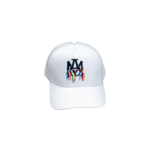 AMIRI Multicolour Logo Embroidered Canvas Mesh Trucker Paint Drip Effect Cap White