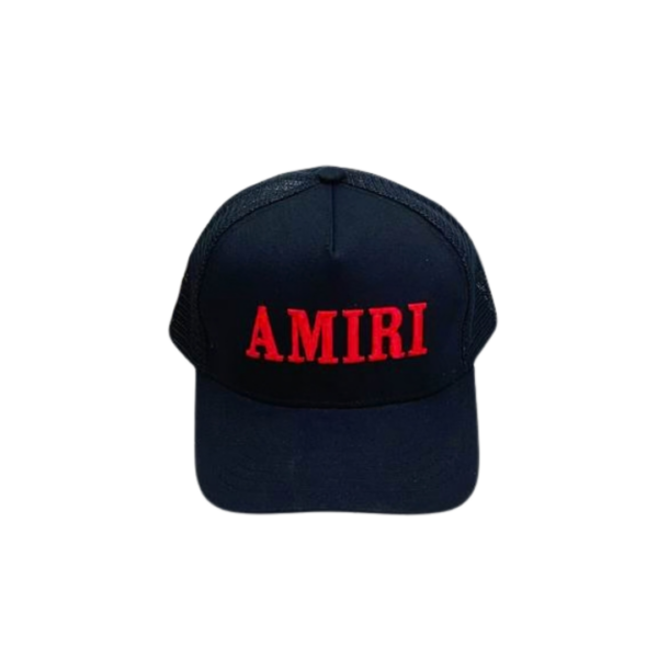 AMIRI Red Logo Text Printed On The Top Cap Black