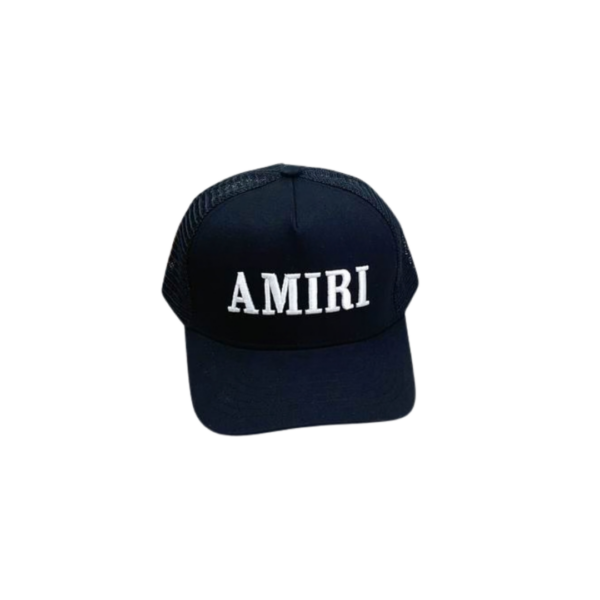 AMIRI White Logo Text Printed On The Top Cap Black