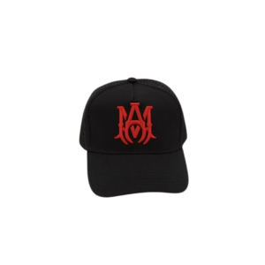 AMIRI Red Logo Text Monogram Printed On The Top Cap Black
