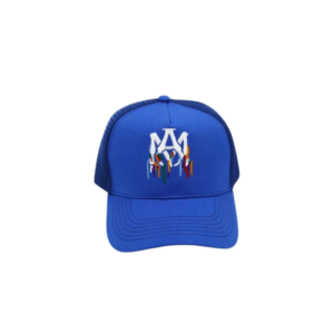 AMIRI Multicolour Drip Effect Logo Text Printed On The Top Cap Blue