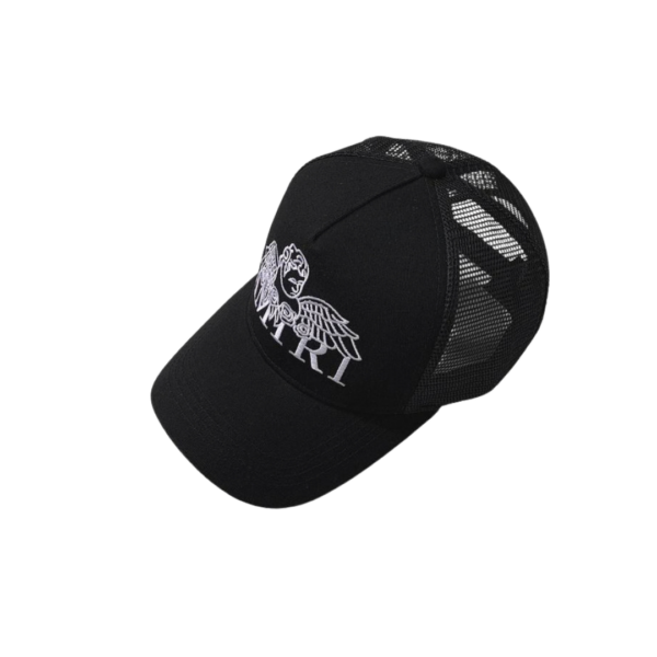 AMIRI White Logo Text With Design Monogram Printed On The Top Cap Black