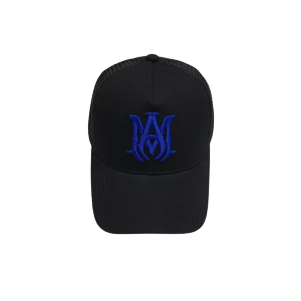 AMIRI Blue Logo Text Monogram Printed On The Top Cap Black