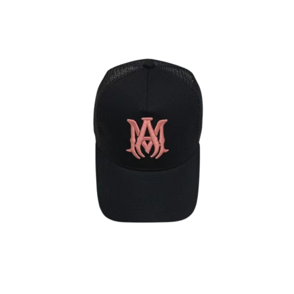 AMIRI Light Red Logo Text Monogram Printed On The Top Cap Black