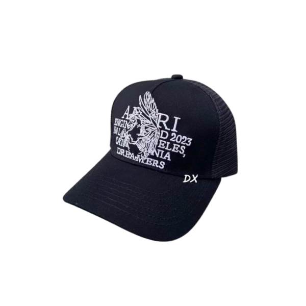 AMIRI White Logo Text With Monogram Design Printed On The Top Cap Black