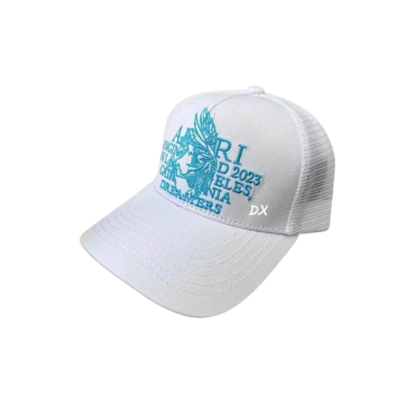 AMIRI Carolina Blue Logo Text With Monogram Design Printed On The Top Cap White