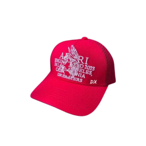 AMIRI White Logo Text With Monogram Design Printed On The Top Cap Red