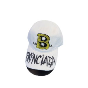 Balenciaga B Yellow Graphic Baseball Cap White Cotton