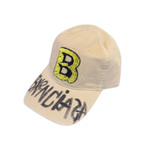 Balenciaga B Yellow Graphic Baseball Cap Beige Cotton